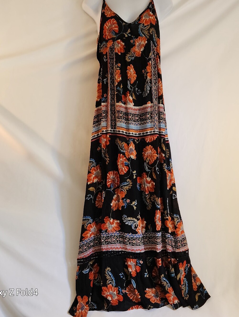 Patrons of Peace Black Maxi Dress with Orange Floral Print